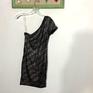 Vintage Guess Marciano Glitter 1 Shoulder mini dress black silver sparkle small